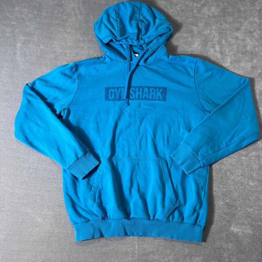 Gymshark Mens Blue Logo Pullover Hoodie Sweatshirt Size Medium Activewear